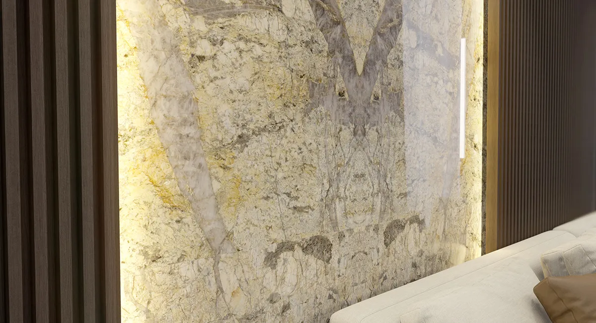 Гранит Centauros в интерьере панно / панно с подсветкой / камень с подсветкой